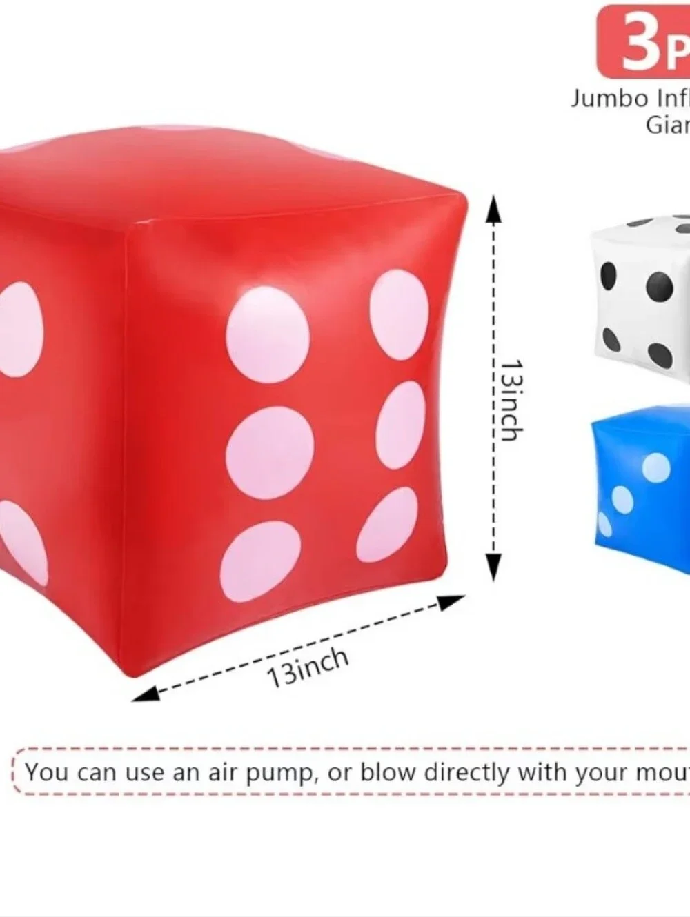 NWT, 3 Piece Inflatable Dice - White, Blue & Red
